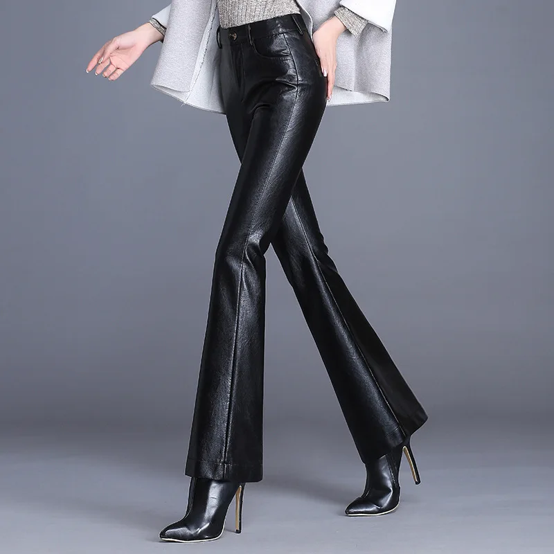 high waisted leather flare pants