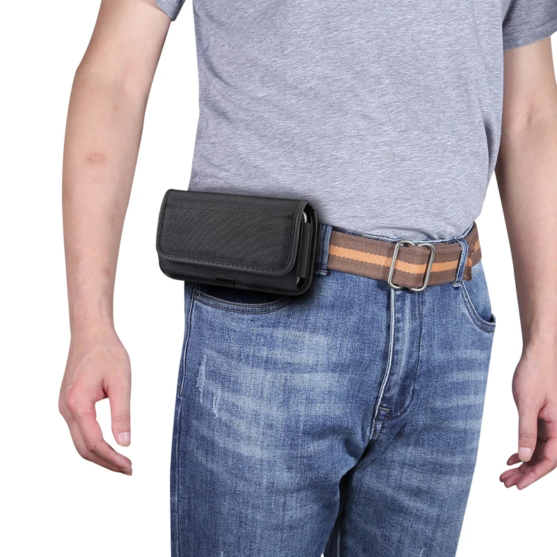 Leather Phone Pouch with Belt Clip - Fits 4.7-7.2 inch Smartphones - Oxford Cloth Waist Bag