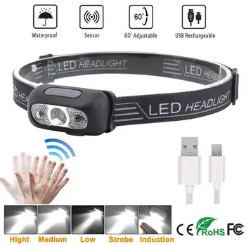 

Protable Mini LED Rechargeable Headlamp led 5 modes Body Motion Sensor led headlight headlamp waterproof head light With USB