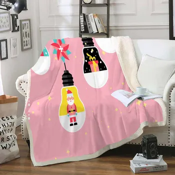 

Sherpa Blanket Santa Snowman Gift In the Bulbs Christmas Pink Throw Blanket Office Knee Blanket Sofa Blanket Boy Girl Bed Cover