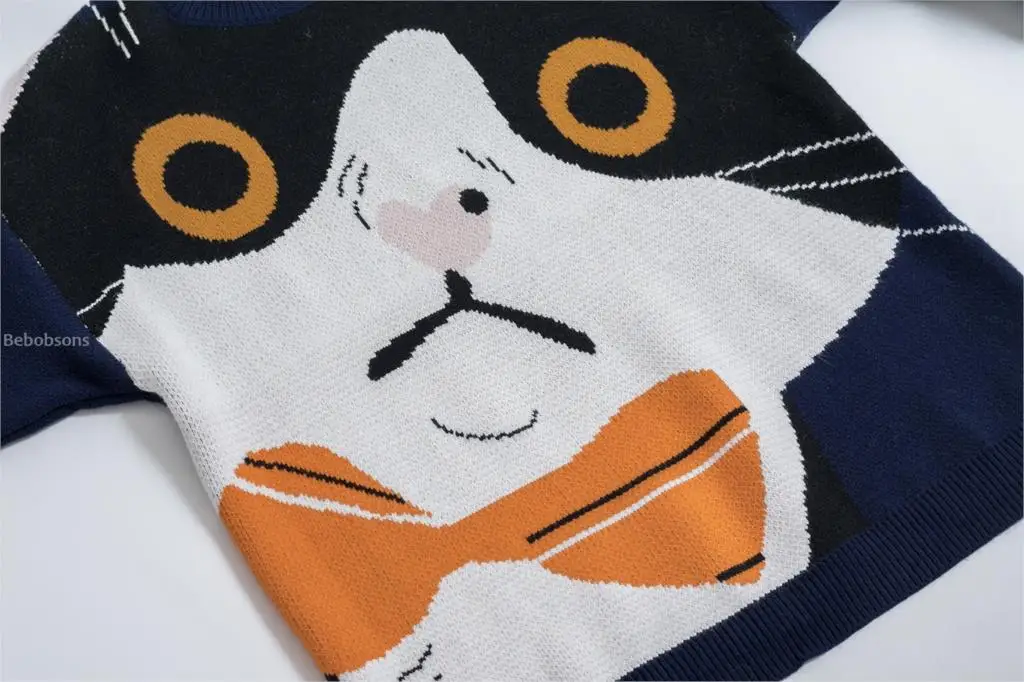 Повседневное свободные Для женщин Новые Cat жаккардовый пуловер, свитер зимний теплый утолщенный с o-образным вырезом вязаный зимний и осенний свитер, пуловер свитер