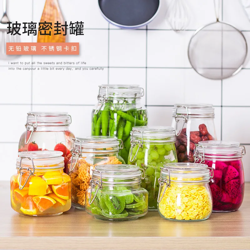 500ml-2000 мл, прозрачный стеклянный герметичный резервуар для кухни, разное зерно, фрукты, варенья, чайник для хранения листьев