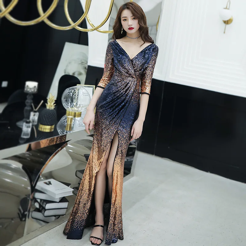 

2020 Time-limited Vestido Cocktail Gowns Female 2020 New Long Noble Elegant Temperament Host Tail Show Thin Dress