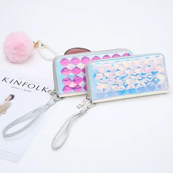 

VOGVIGO Coin Purses Women Money Clips Hand Bag Holographic Leather Laser Organizer Wallets Ladies Long Wristlet Purse Card Pouch