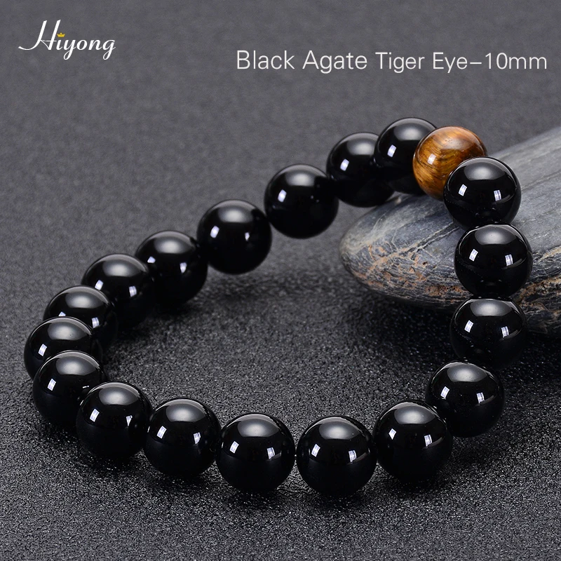 Natural agate(10mm) HIYONG зеленый браслет из Тигрового Глаза Натуральный камень энергии бусины из лечебных камней Браслеты тигровый глаз из бисера браслет для Для мужчин Для женщин 6/8/10 мм - Окраска металла: Natural agate(10mm)