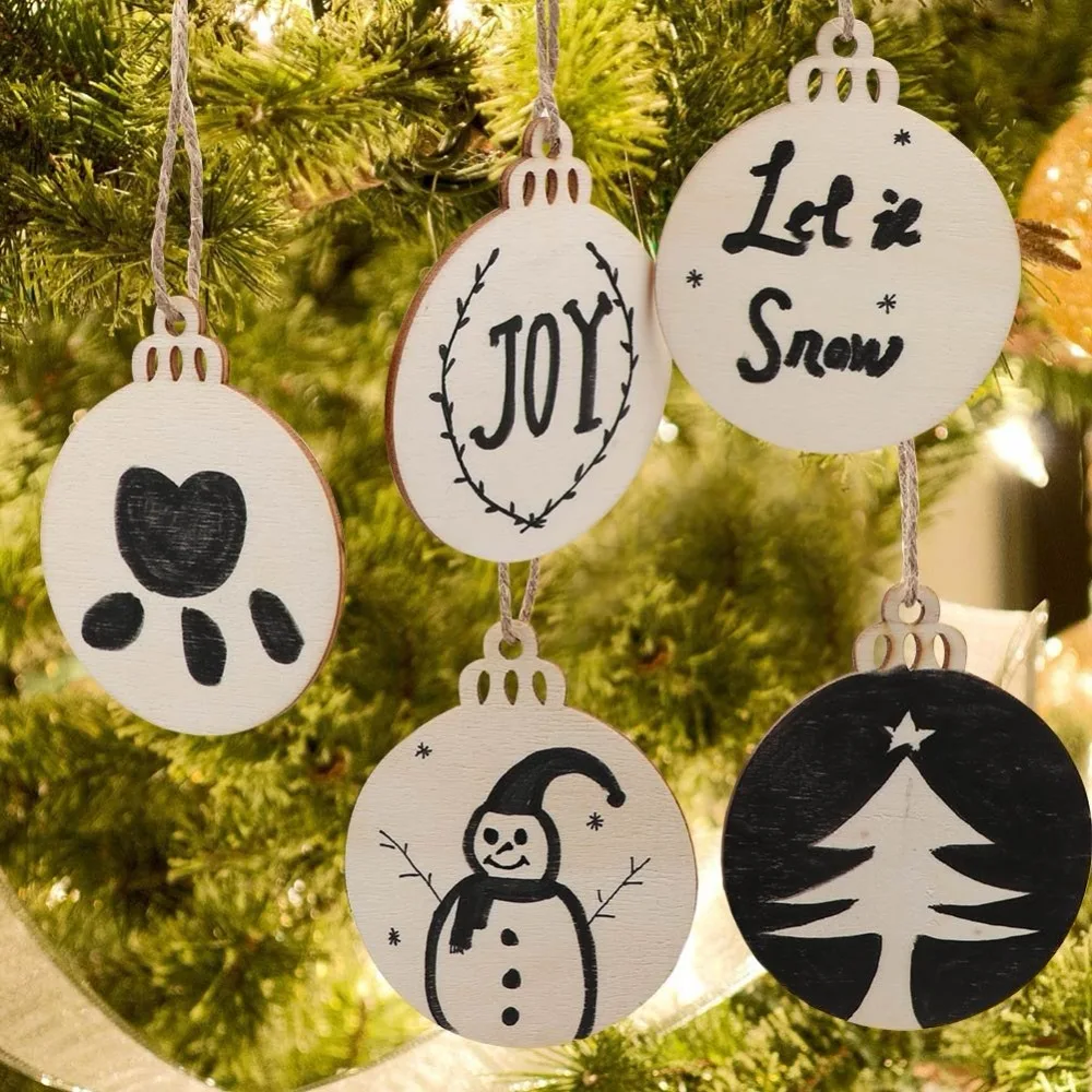 Christmas Decorations for Tree DIY Wooden Pendants Christmas Decorations Ornaments for Home Christmas Gifts 50pcs