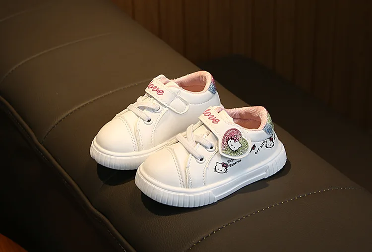 Весенне-осенняя повседневная спортивная обувь для маленьких девочек; шикарная обувь для малышей с изображением кота; цвет розовый, белый; 16-20; TX09