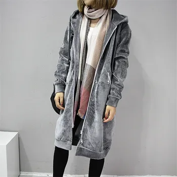 

Fashion Warm Hooded Basic Coat Mid-length Women Fleece Jackets Winter Hoodies Casual Loose Lady Mother Female Velvet Zipper Coat