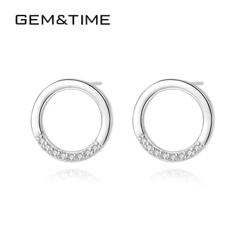 

Gem&Time Real Sterling Silver 925 Circle Stud Earrings Korean Cubic Zirconia Earrings For Women Silver 925 Jewelry SE0139