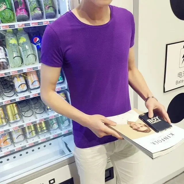 

Summer Multi-color Fashion Man Short Sleeve T-shirt Men's Crew Neck Solid Color Loose And Plus-sized Short Sleeve Base Shirt Kor