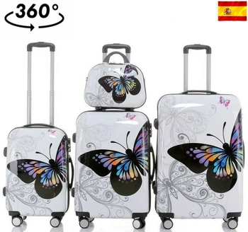 

Set de 4 Maleta cabina equipaje mano rigida 4 ruedas 360º trolley mariposa juegos neceser