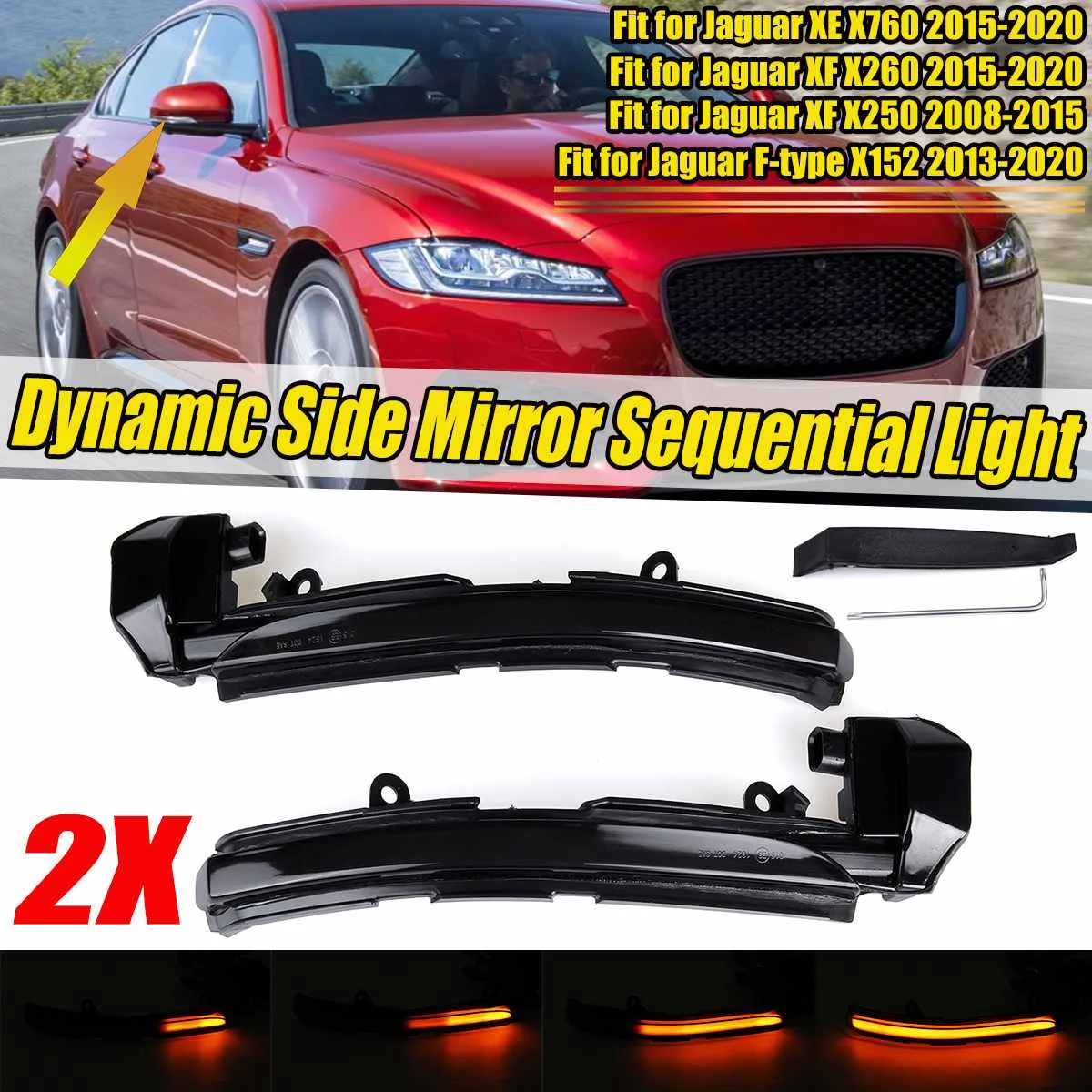 Par led dinâmico lado espelho retrovisor luz indicadora transformar luzes de sinalização lâmpada para jaguar xe xf xj F-TYPE xkr ipace x250 x260