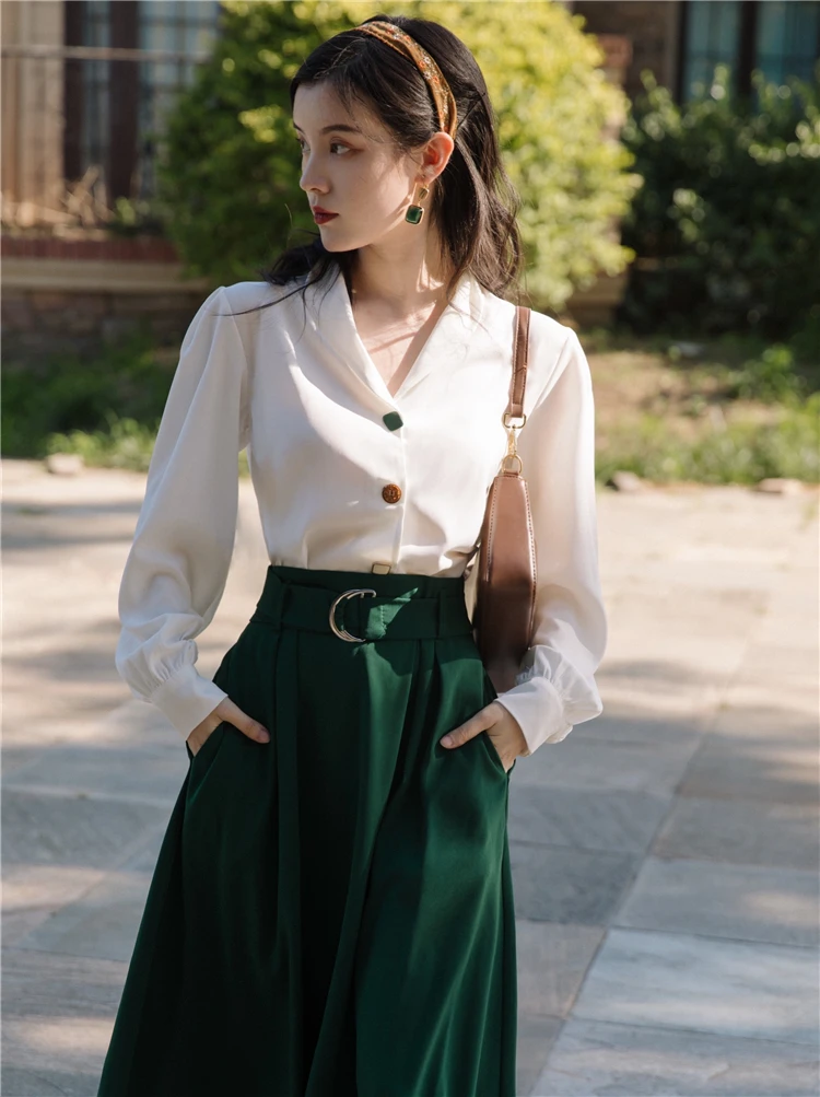 Long Sleeve White Blouse Female Tops 