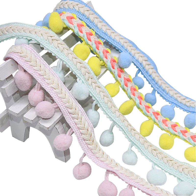 Lace Fabric 3Yards 1.3cm Tassel Ball Fringe Ribbons DIY Material Apparel Sewing Accessories Pompom Trim Pom Pom Home Decorations
