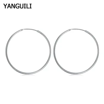 

100% New 925 Silver Jewelry Earrings For Woman Simple 50mm Round Circle Hoop Earrings Fashion Gift