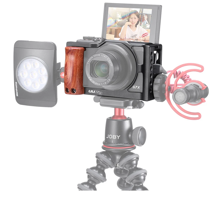 UURig C-G7X III Vlog камера клетка для Canon G7X Mark III алюминиевый сплав клетка с деревянной ручкой