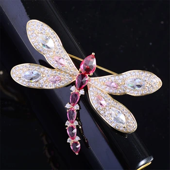 

Lovely Dragonfly Brooches for Women Girl Bling Crystal Cubic Zirconia Insect Brooch Vintage Bridal Bouquet Scarf Insect Pin Gift