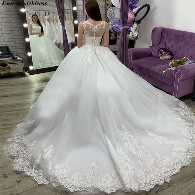 Vestido de noiva свадебное платье принцессы 2019 с кружевными аппликациями, задняя часть корсета с О-образным вырезом мяч бальное платье свадебное