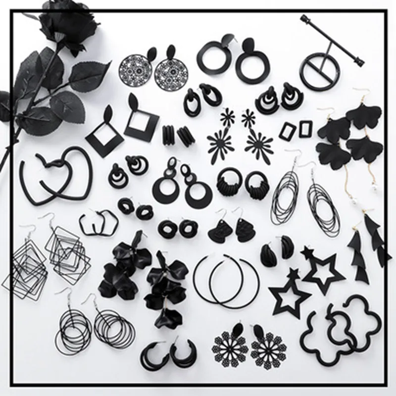 

New Fashion Retro Style Simple Personality Black Exaggerated Geometric Temperament Variety Earrings For Female Accessories