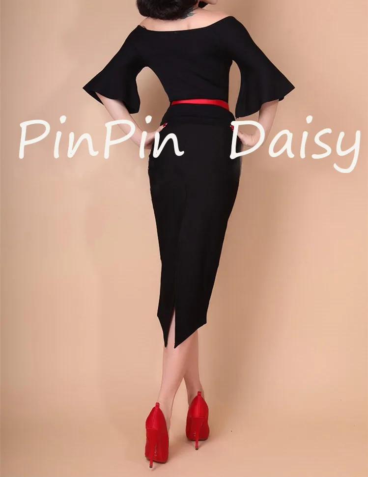 35-Ретро стиль 50-х, для женщин с высокой талией высококачественные солнцезащитные очки карандаш миди смокинг юбка черного цвета элегантное платье пинап с faldas размера плюс юбка в клетку с бантом