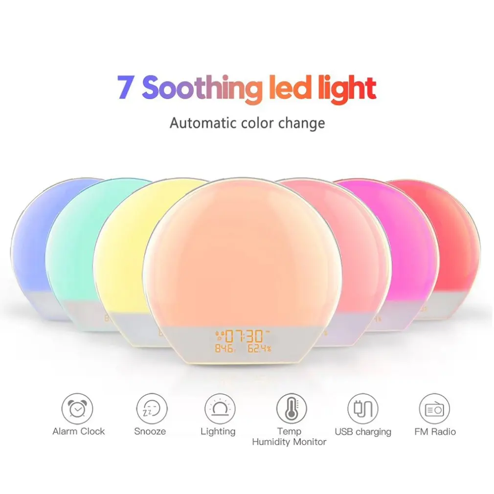 Wake-Up Light Sunrise And Sunset Nature Wake Up Fm Radio Alarm Clock Colorful Atmosphere Led Night Light