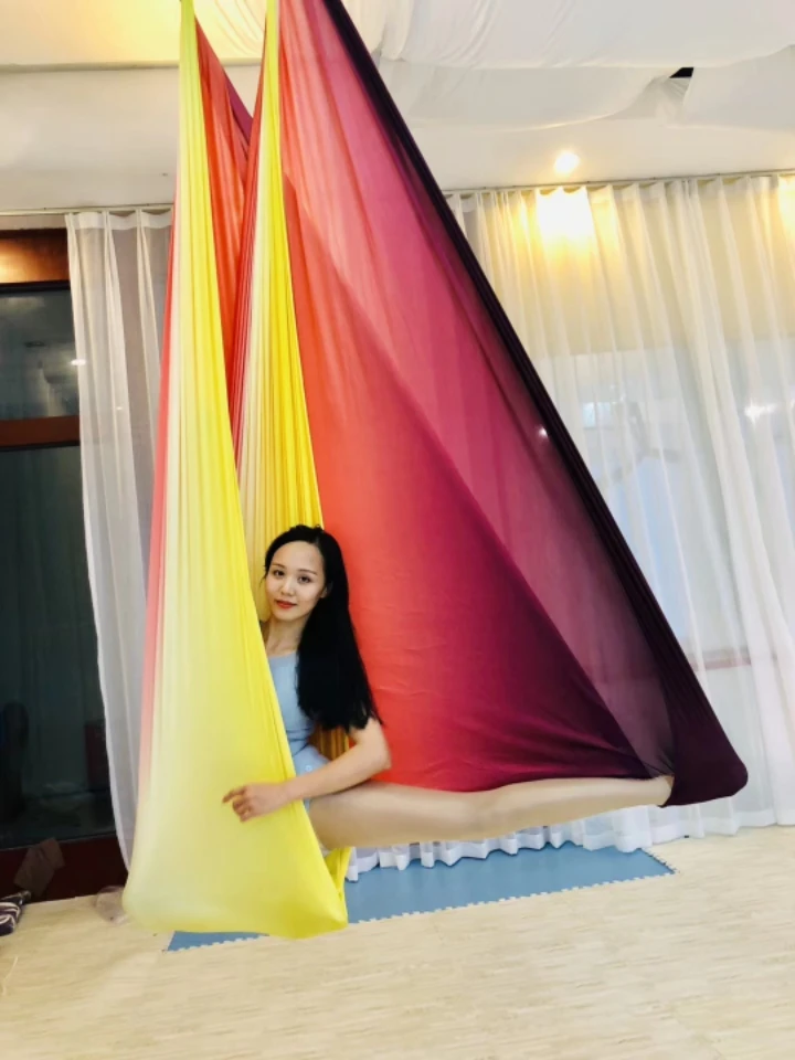 Разноцветный градиент цвета Воздушный антигравитационный гамак для йоги свинг летающий материал кровати для йоги великолепный цвет летающий цвет