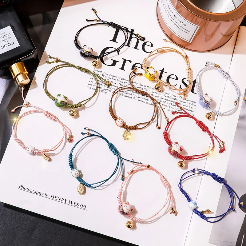 

Simple and lovely ceramic bracelet female fresh students hand-woven lucky cat tassel bracelet female bracelet