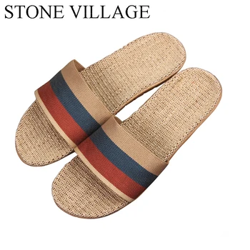 

Women Summer Flax Home Slippers Flat Shoes Unisex Casual Linen Slides Female & Male Non-slip Indoor Floor Slippers