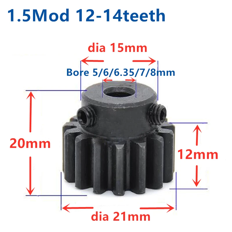 Spur Gear pinion 1.5M 12T 14T 12Teeth Mod 1.5 Width 12mm Bore 4 8mm