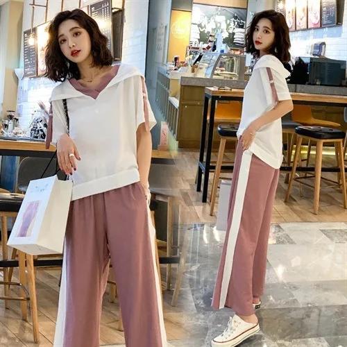 

Casual WOMEN'S Suit 2019 Summer New Style Royal Sister Loose Pants Fashion & Sports Two-Piece Set Western Style by Age Trousers