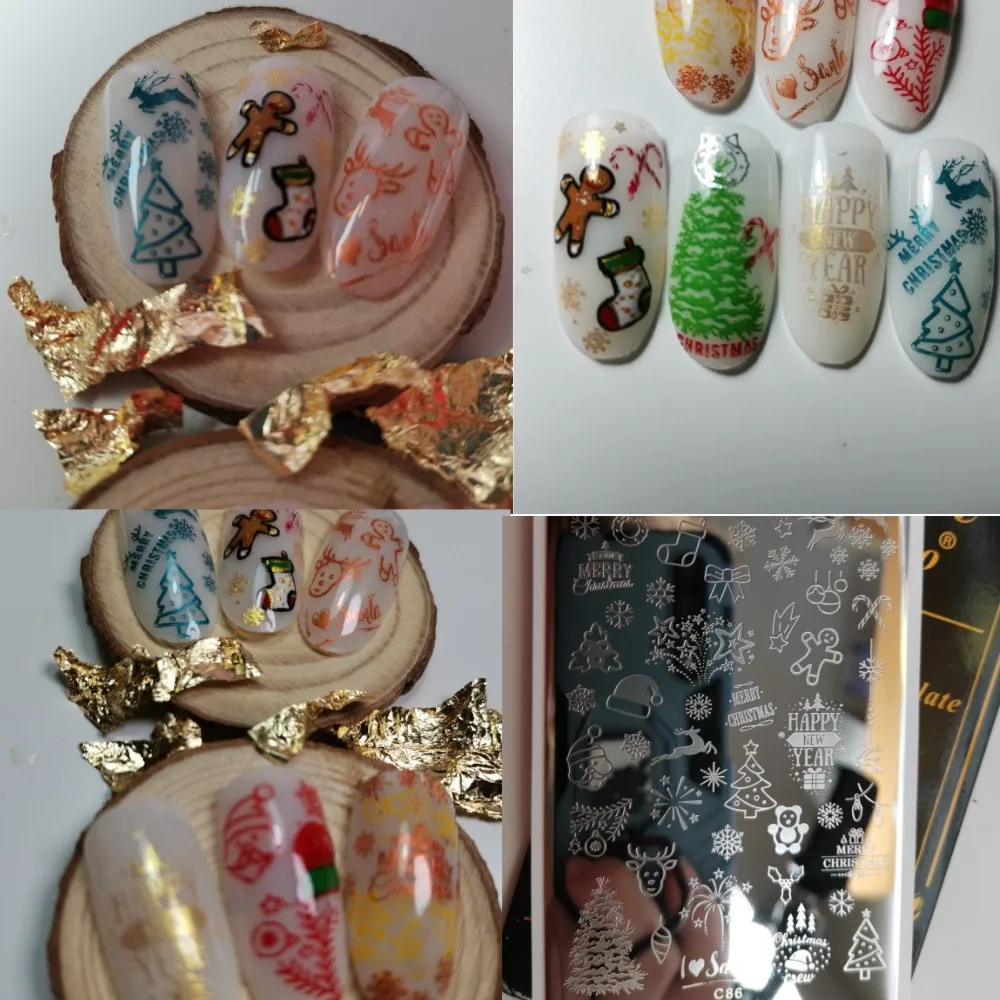 Merry Christmas Nail Stamping Plate Snowflake Snowman Bear Stamp Template Deer Design Nail Art Image Plate Printing Stencil Tool 6