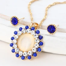 Винтажная Капля воды кулон ожерелье серьги комплект ювелирных изделий золото Цвет Свадебные Обручение Ювелирные комплекты с кристаллами для Для женщин Опал комплект ювелирных изделий