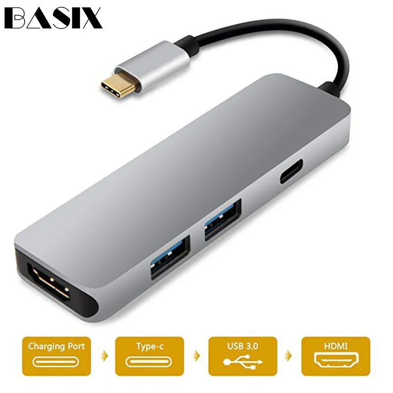 Basix USB-C концентратор USB C до 3,0 концентратор HDMI Thunderbolt 3 адаптер для MacBook samsung Galaxy S9 huawei P20 mate 20 Pro type C usb-концентратор
