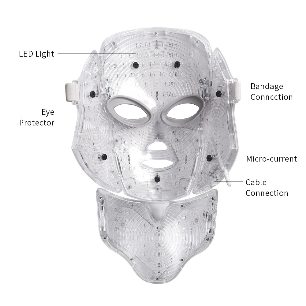  7 Colors Light LED Facial Mask With Neck Skin Rejuvenation Face Care Treatment Beauty Anti Acne The - 32950108876