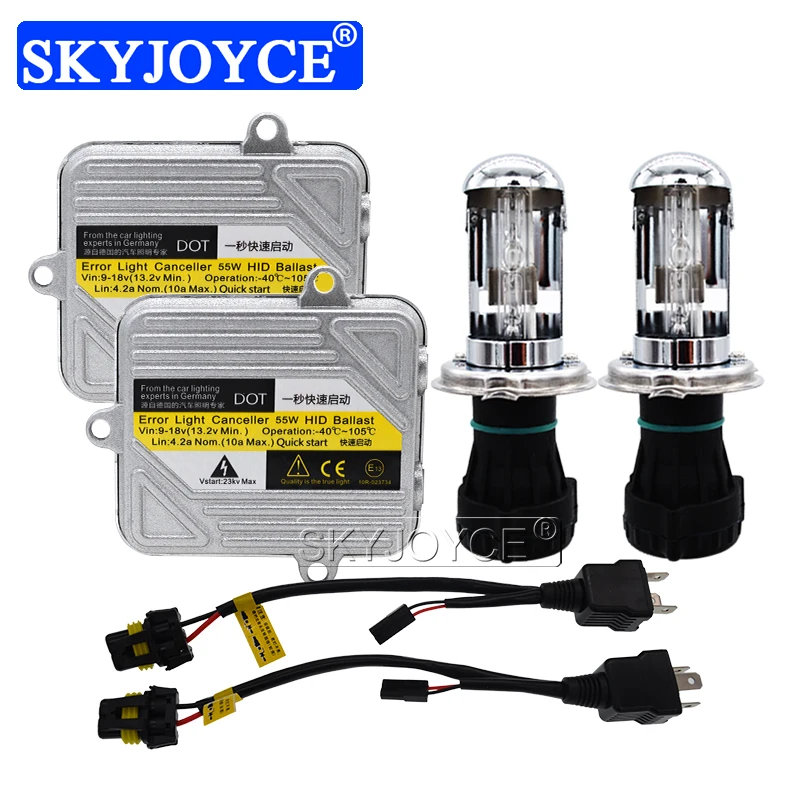 SKYJOYCE DC 12V 55W Xenon HID Kit H4 Bixenon Car Headlight Bulb Digital Slim Ballast H4-3 4300K 6000K 8000K HID Conversion Kit