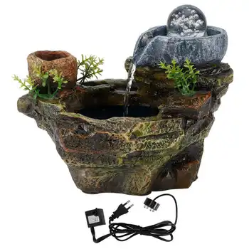 

LED Rockery Resin Water Fountain DIY Plants Micro Landscape Potted Succulents Home Decoration EU 220 to 240V Home Desktop Decor