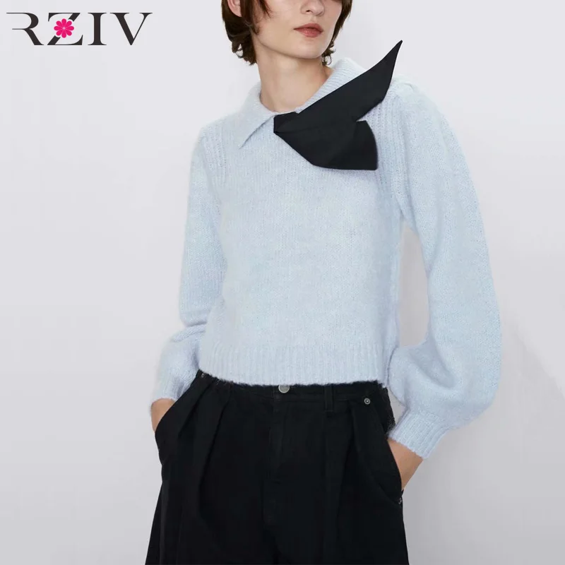 

RZIV Autumn and winter women's sweater casual solid color bow decorative sweater