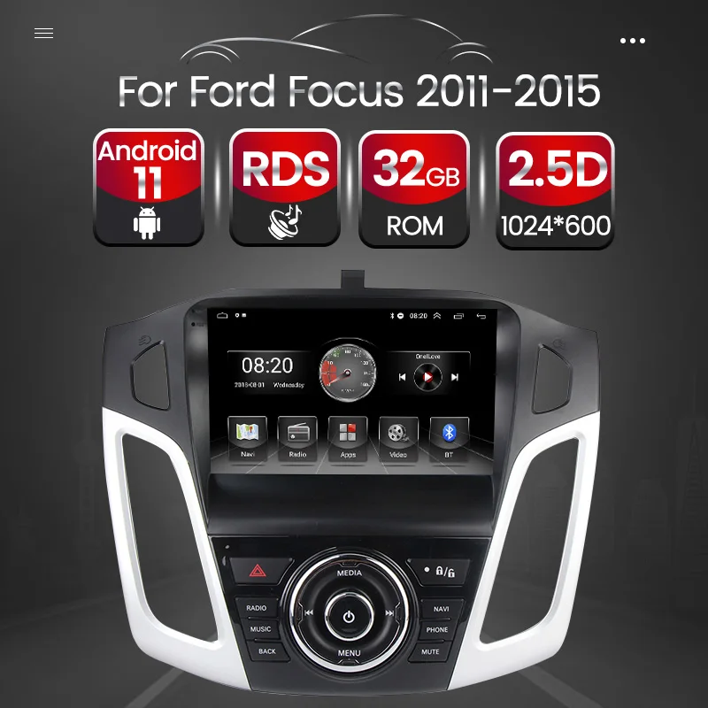 Автомобильный мультимедийный плеер 2din Android 11 GPS радио стерео для Ford Focus 3 2011 2012 2013