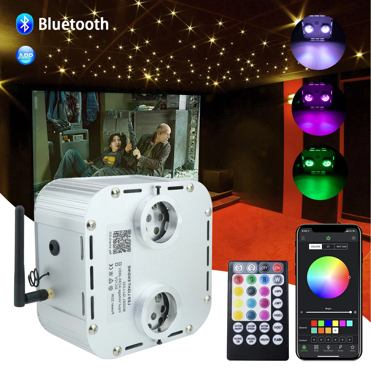 Twinkle  32W RGBW Bluetooth app  Double Heard Fiber Optic Engine Starry Sky Effect Ceiling LED Lights for All  Fiber Optic Cable