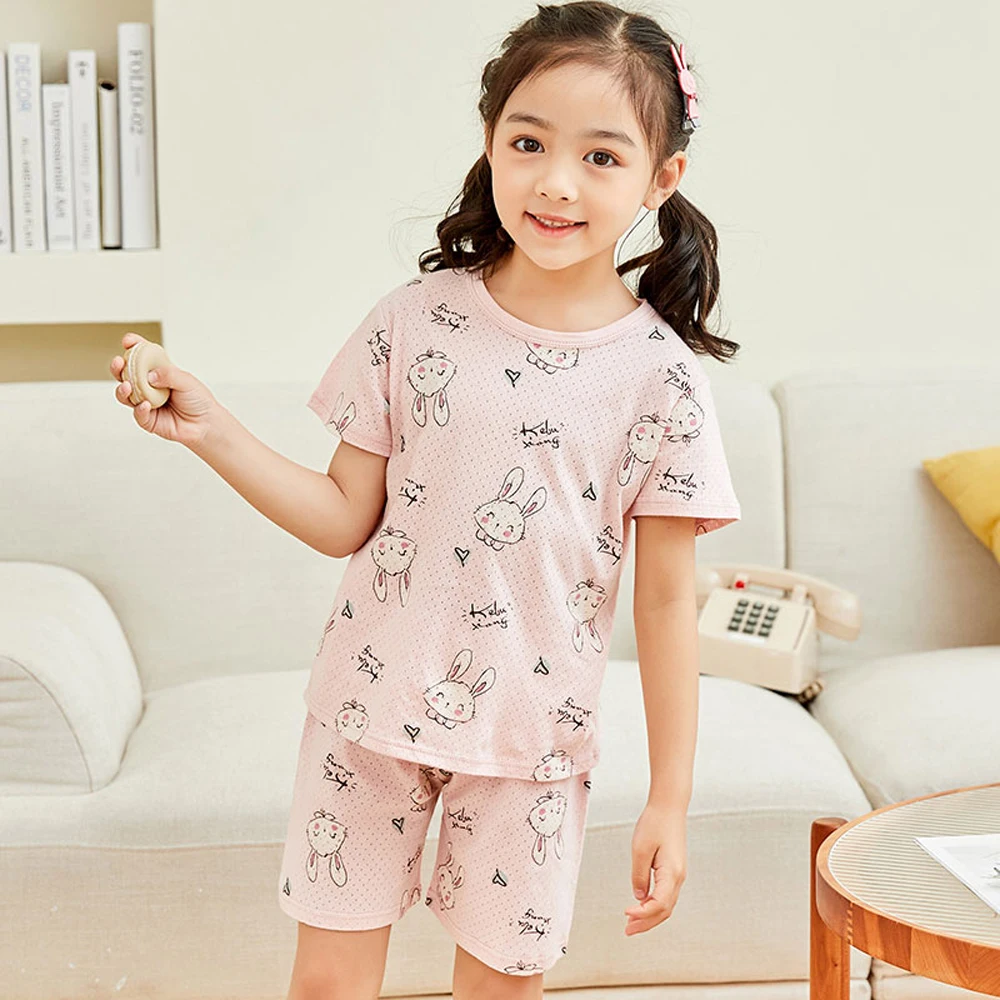 2021 New Summer Breathable Cool Clothing Sets Baby Girls Rabbit Pajamas Set Children Sleepwear Kids Piajams Boys Pyjamas