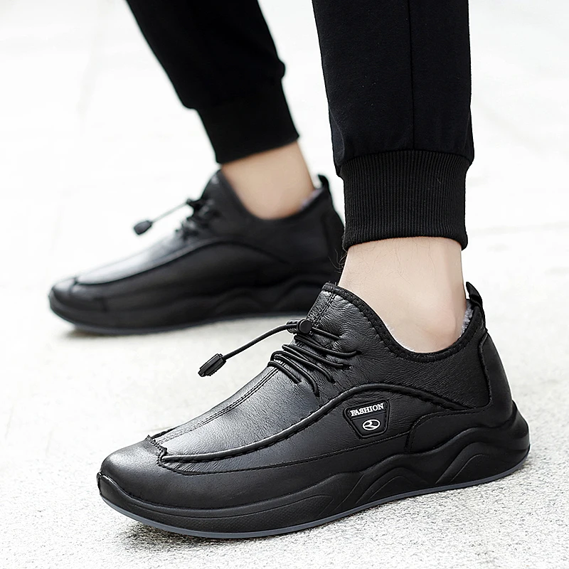 Plush Warm Men Casual Shoes Winter Snow Boot Pu Waterproof Cook Shoes Tracking Men Outdoor Soft Bottom Walking Sneakers Strong