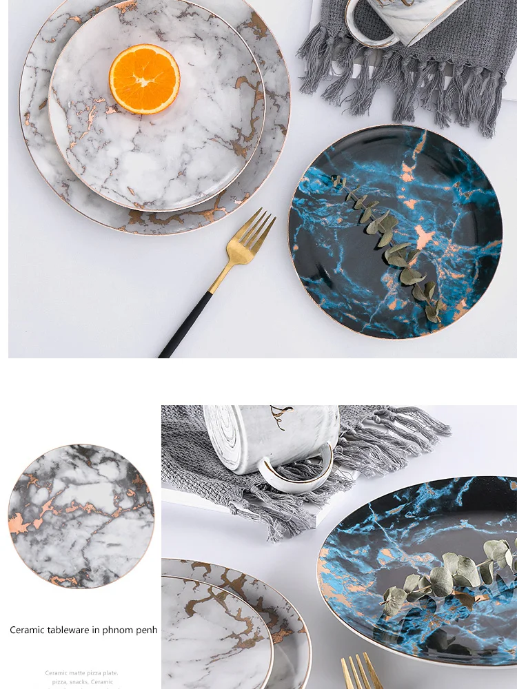 1PCS Tableware Marble Plates Ceramic Dinner SetPorcelain Cake Plates Porcelain tableware set dinnerware Tableware set