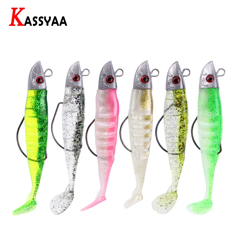 

Lead Fish Head Jigging Soft Fishing Lure 90mm15g 110mm25g DIY 3D Eyes Lead Head Jig Fish Triangle T Tail Sea Bass Silicone Baits
