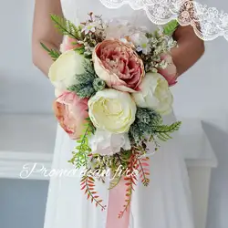 Романтический свадебный букет невесты водопад искусственная Цветочная подделка суккулентная Длинная лента ретро Роскошные вечерние