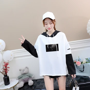 

Game of Thrones T Shirt Women Hot Fashion Long Sleeve Fake Two Pieces Patchwork Streetwear Hooded Pullover Top TEE Shirt Clothes