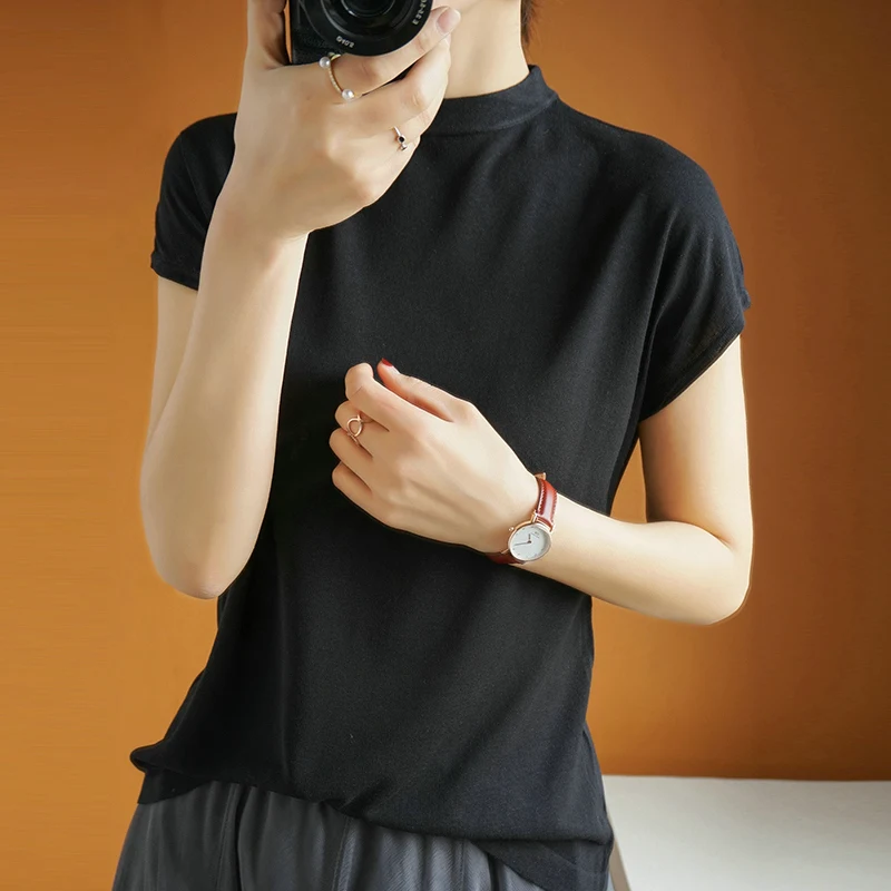 

adohon 2020 woman Vest summer sweaters knitted Sleeveless Pullovers jumper High Quality Female knitwear Turtleneck comfortable