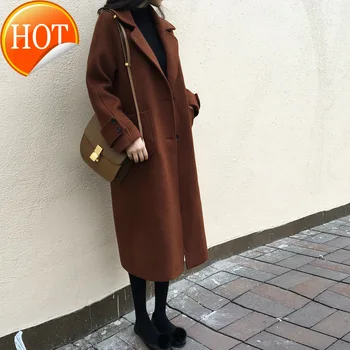 

Coat Wool England Long Style Wool Blend Coat and Jacket Single Breasted Women Coats Autumn Winter