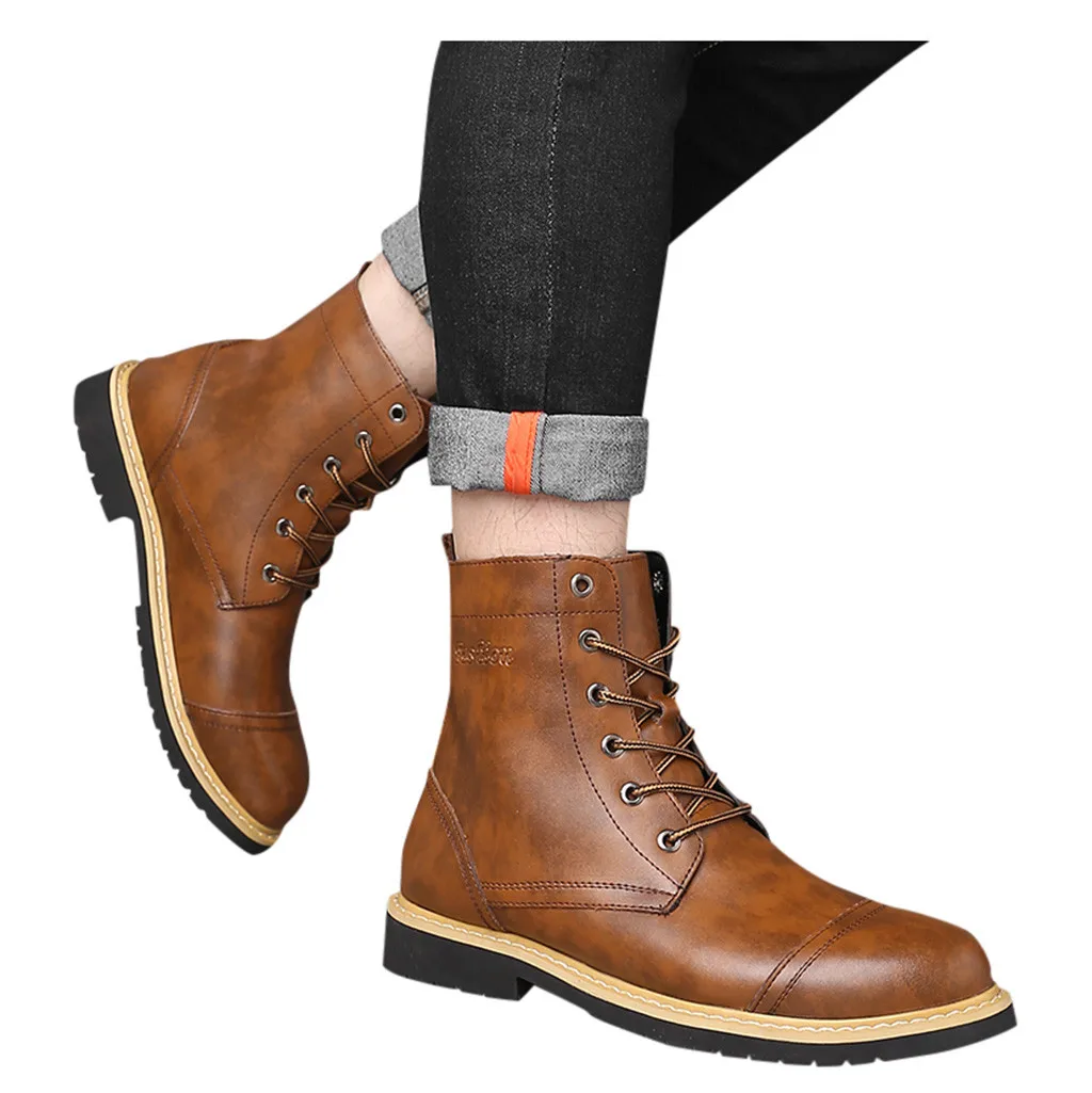 Мужские модные ботинки Chelseas осенне-зимние ботильоны из искусственной кожи высокого качества мужская повседневная обувь на плоской подошве со шнуровкой Нескользящие зимние ботинки, размеры 38-46