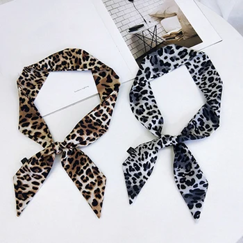 

1pc Women Elegant Little Silk Scarf Leopard Printed Ribbon Neckerchief Hair Tie Band Neckwear Vintage Soft Fashion Accessories