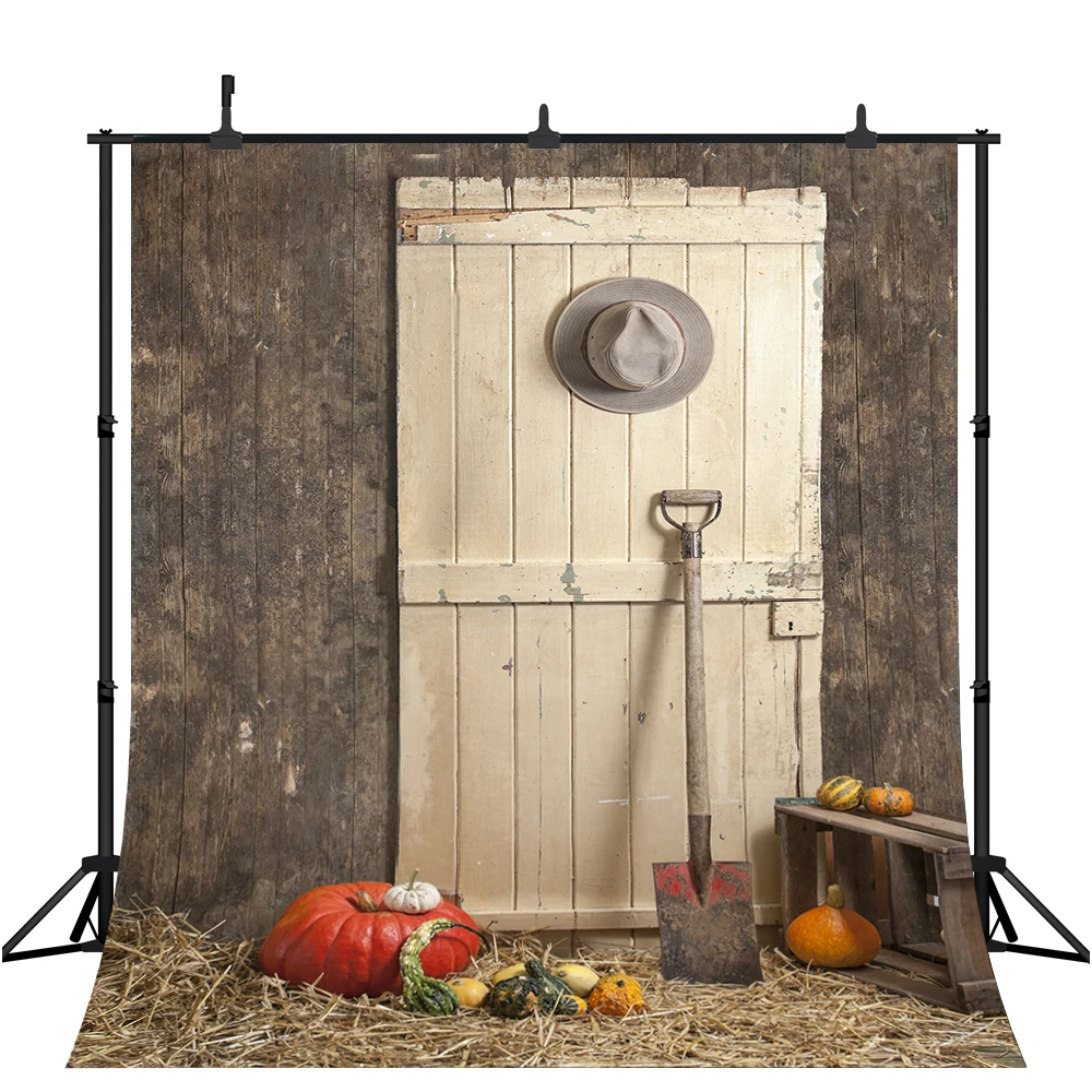 

Rural Farm Old Wooden Warehouse Pumpkin Hat Baby Newborn Portrait Photographic Background Photo Backdrop Photo Studio